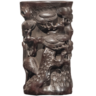 清代 紫檀木透雕松鹤延年笔筒文玩古董收藏文房雅器小叶紫檀笔筒