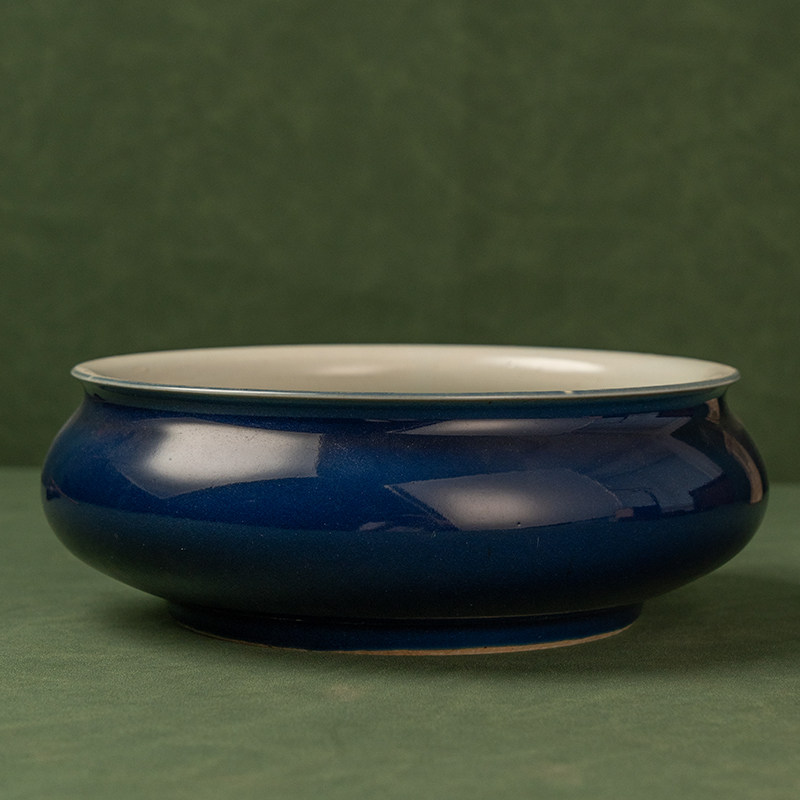 清代 霁蓝釉洗老物件文玩古董瓷器收藏文房雅器书房桌面摆件水洗