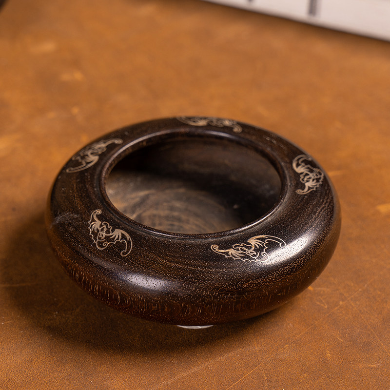 清代紫檀嵌银丝五福临门水洗文玩古董收藏真品小叶紫檀摆件水盂