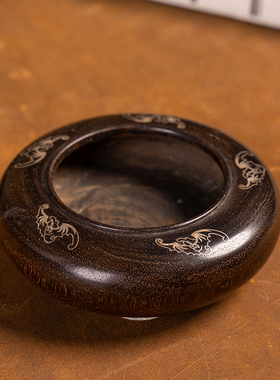 紫檀嵌银丝五福临门水洗