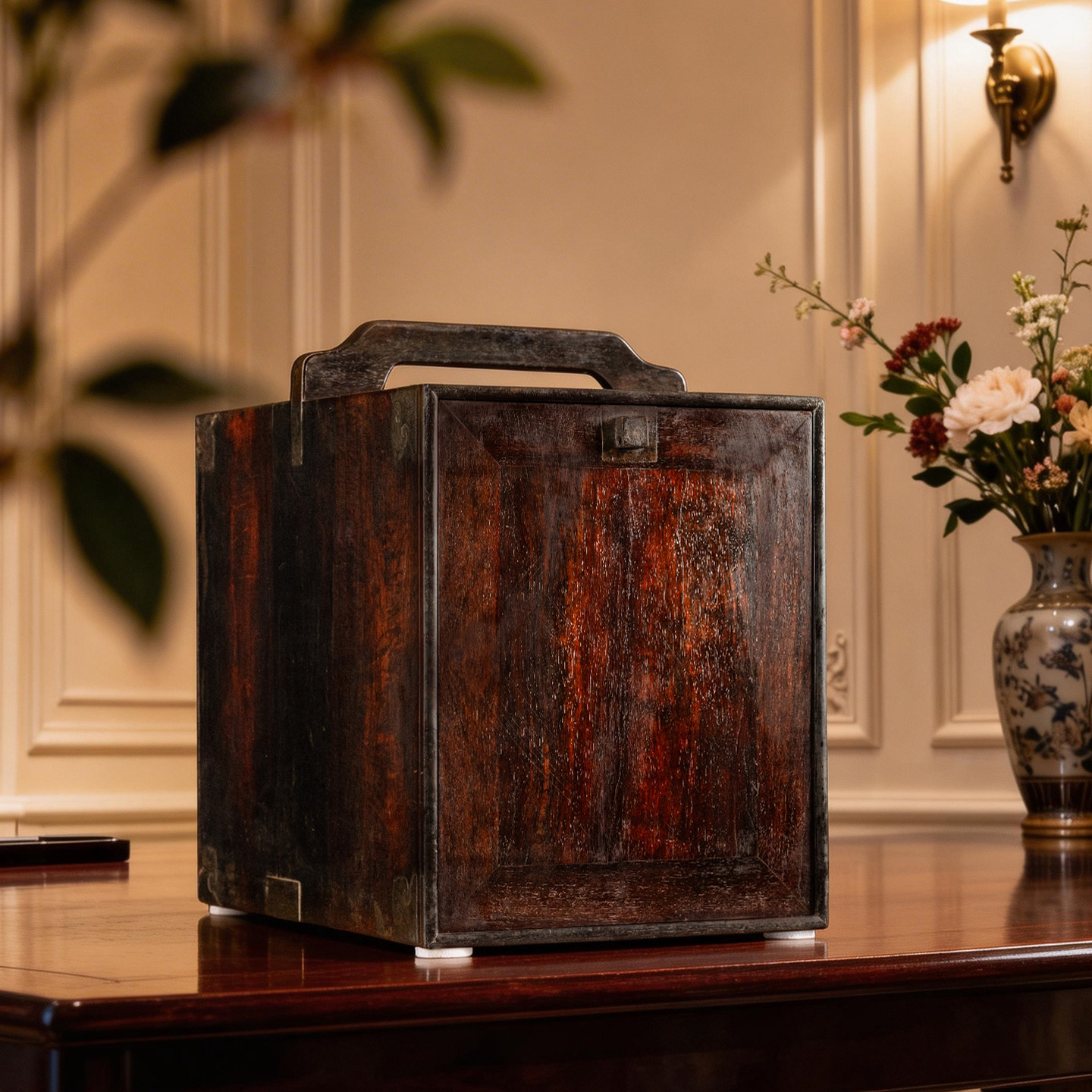 清早期紫檀提梁文房箱老物件古董收藏真品文房雅器小叶紫檀提梁盒