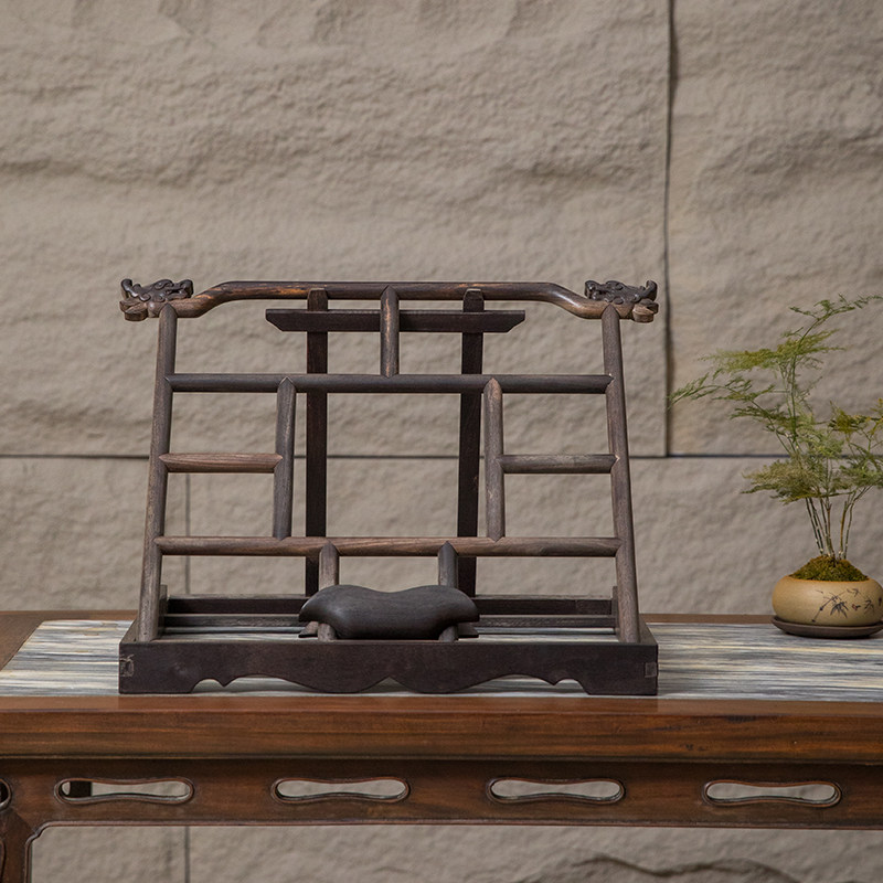 清代紫檀龙纹搭脑折叠式镜架老物件文玩古董收藏小叶紫檀镜台摆件