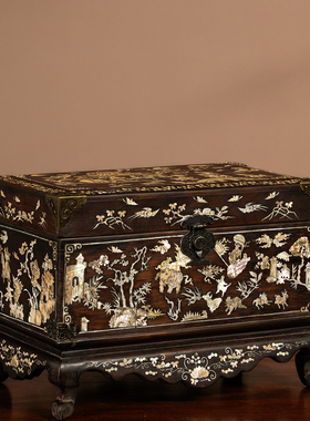 清代红木嵌螺钿人物文房箱