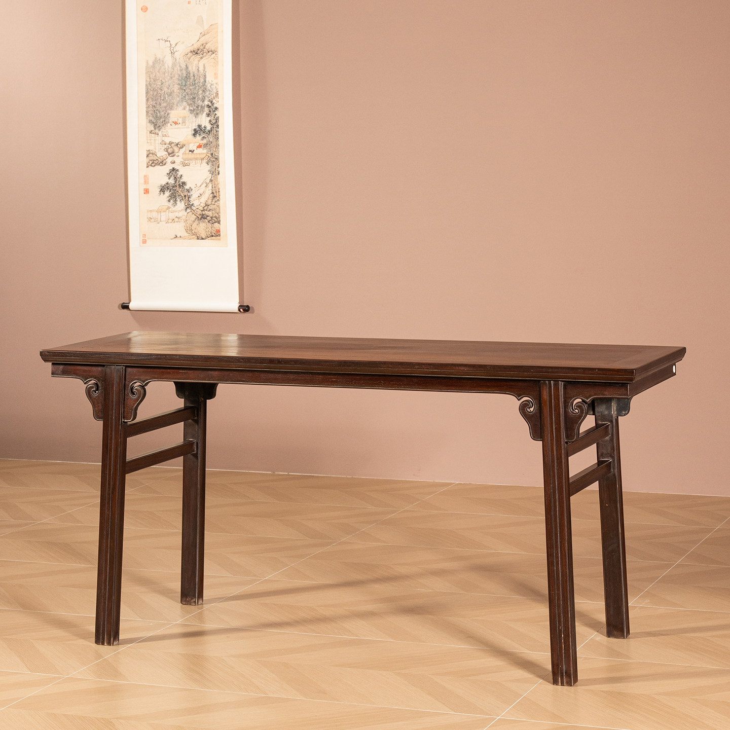 清代红木夹头榫如意云纹平头案