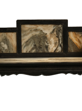 紫檀镶云石三弯腿五屏式罗汉床