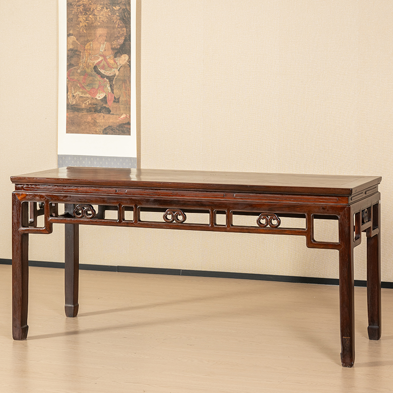 红木如意卡子花独板条桌