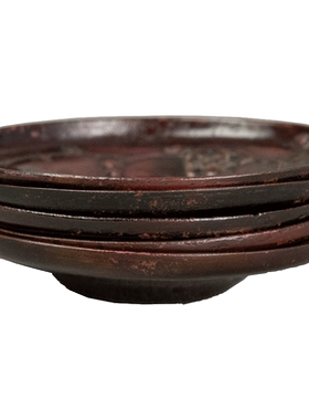 铜五君子图圆形杯托一套五客