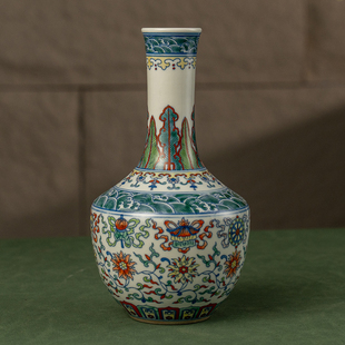 摆件 清代斗彩宝相花八吉祥长颈瓶文玩古董瓷器收藏中式