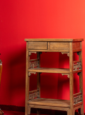 海南黄花梨带屉双层架格明