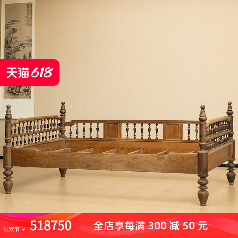 民国黄花梨宝瓶栏杆围子床古董老家具收藏拍卖海南黄花梨围子床