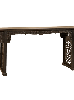 清代紫檀夹头螭龙捧寿翘头