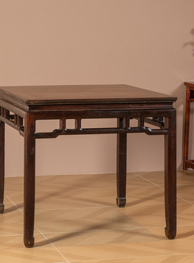 红木镶瘿木罗锅枨矮栳方桌