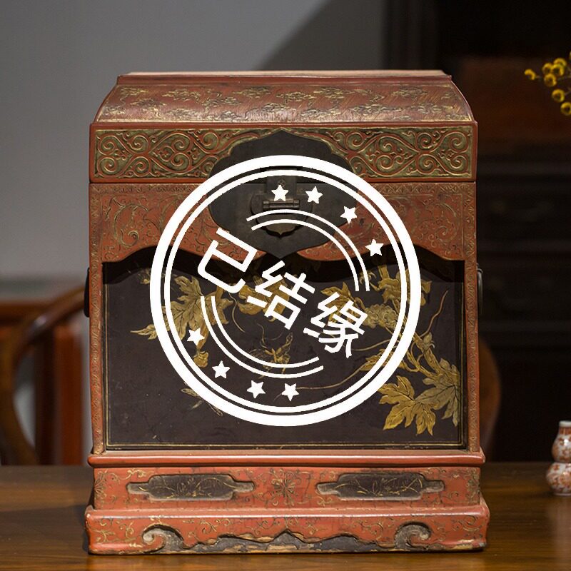 明代朱漆识文描金花卉纹盝顶官皮箱古董收藏拍卖大漆艺术品文房箱