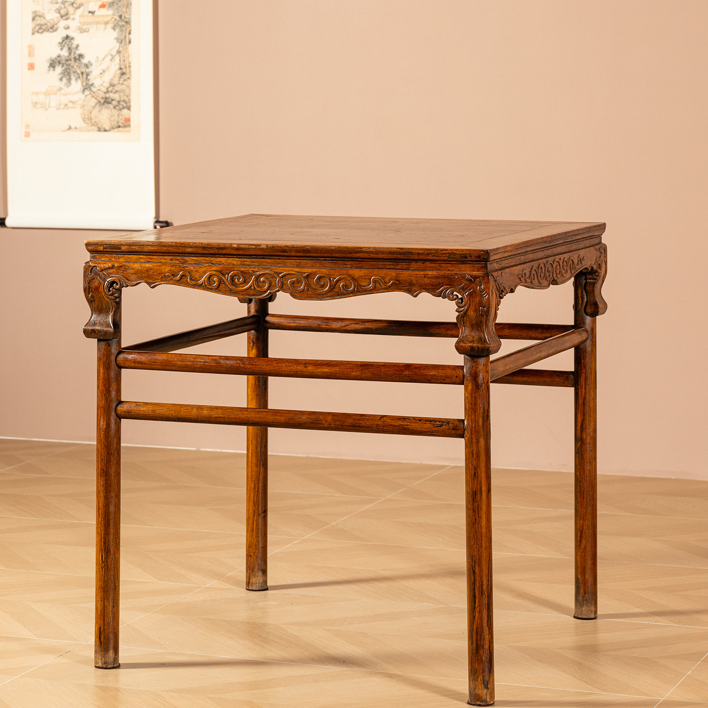 清早期 黄花梨镶瘿木卷草纹展腿拆分式方桌明式海南黄花梨八仙桌,家居饰品,艺术摆件,淘宝优惠券,粉丝福利购,淘宝优惠卷