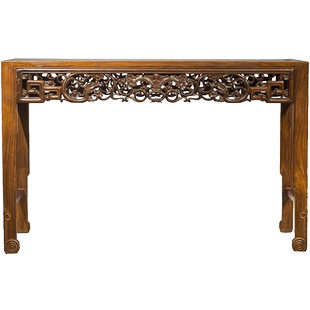 清代红木透雕螭龙纹四面平条桌明清古典老家具古董收藏老红木书桌