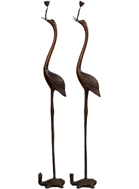 铜仙鹤烛台一对铜制艺术品