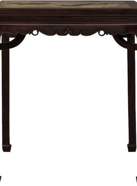 红木镶云石霸王枨马蹄腿方桌