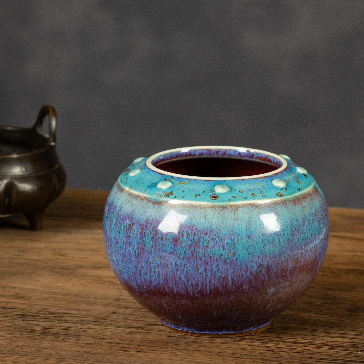 钧釉乳钉纹水盂文房雅器