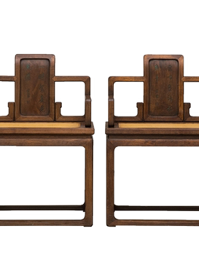 清代红木诗文矮背扶手椅（一对）