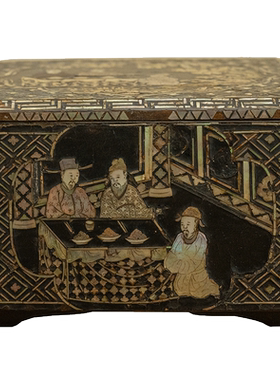 大漆螺钿人物故事方形盖盒文