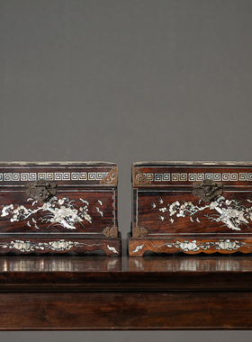 红木嵌螺钿花鸟纹带屉首饰盒