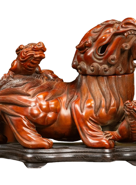 黄杨木雕瑞兽香薰（红木座）