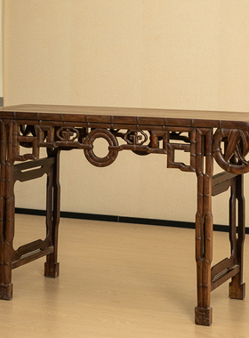 红木竹节工书卷式琴桌