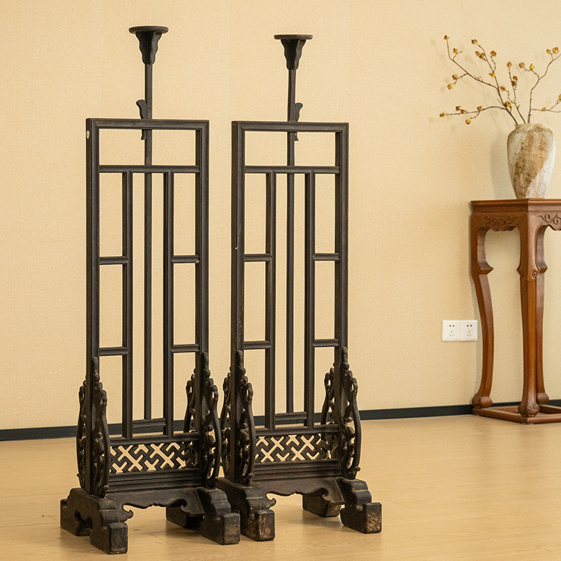 清代红木升降式灯台（一对）明清古董家具收藏中式家具摆件灯架