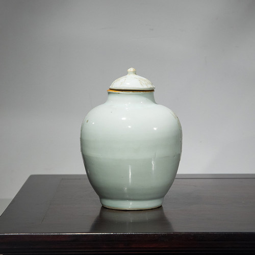 清代 青釉盖罐老物件收藏品文玩古董真品客厅办公室瓷器中式摆件