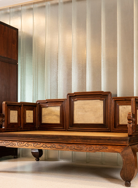 红木镶云石七围屏罗汉床