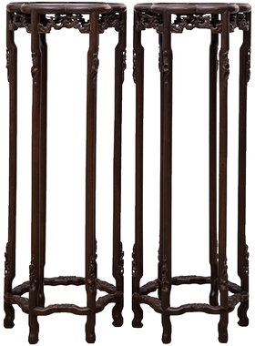 清代红木梅花形六足花几（一对