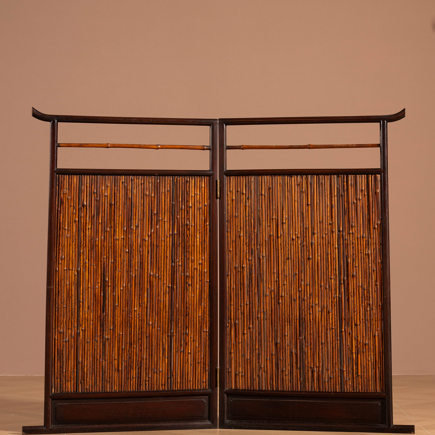 清代红木嵌湘妃竹双折屏风明清古典家具古董收藏大红酸枝座屏屏风