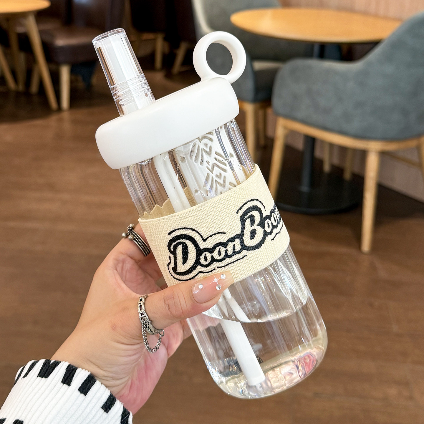 便携吸管杯高硼硅玻璃杯果汁牛奶家用水杯耐热防爆耐高温女士杯子