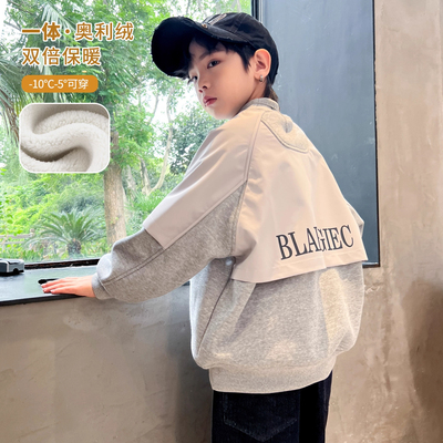 奥莱专柜男童假两件加绒卫衣新款