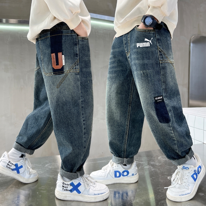 奥莱专柜儿童男装冬季2025新款牛仔裤一体绒保暖裤子男童洋气长裤