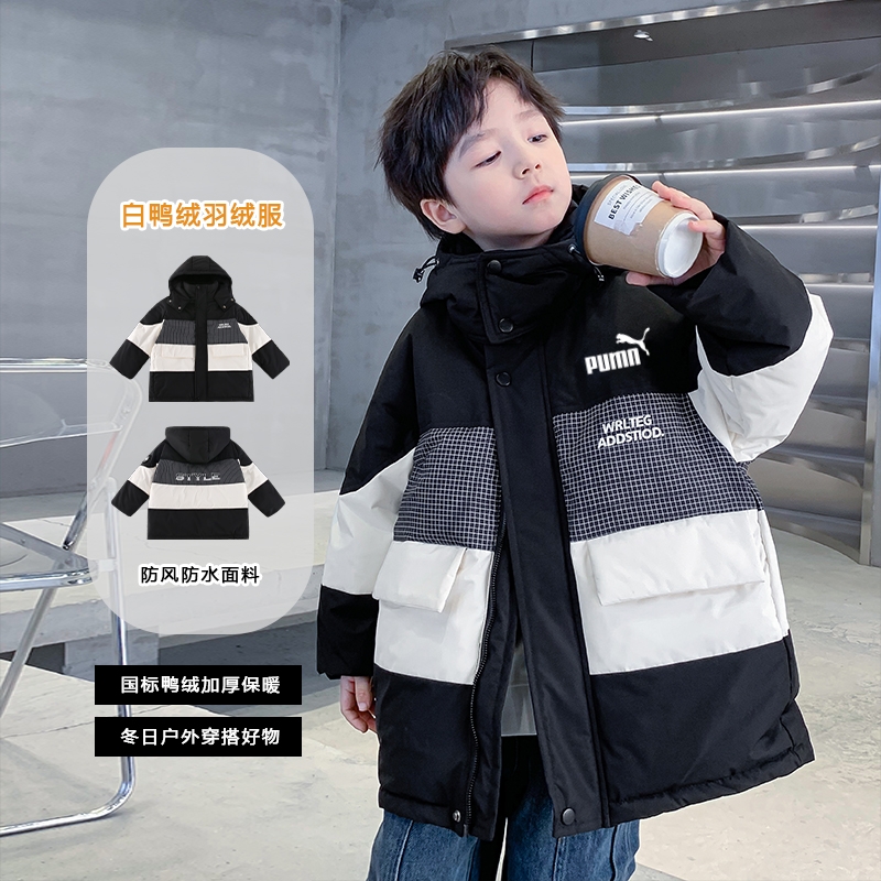 奥莱专柜儿童羽绒服拼色防风外套