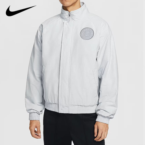 Nike耐克男士网球运动服上衣立领夹克白色休闲加绒拉链外套上装