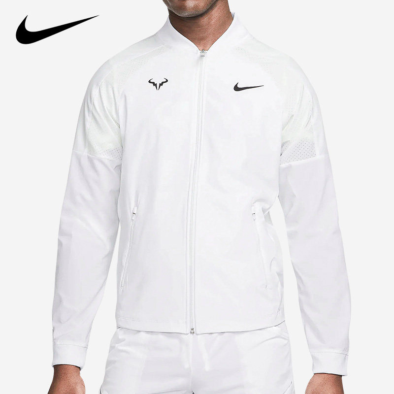 Nike耐克纳达尔款网球服夹克外套男速干上衣白色运动服长袖训练服