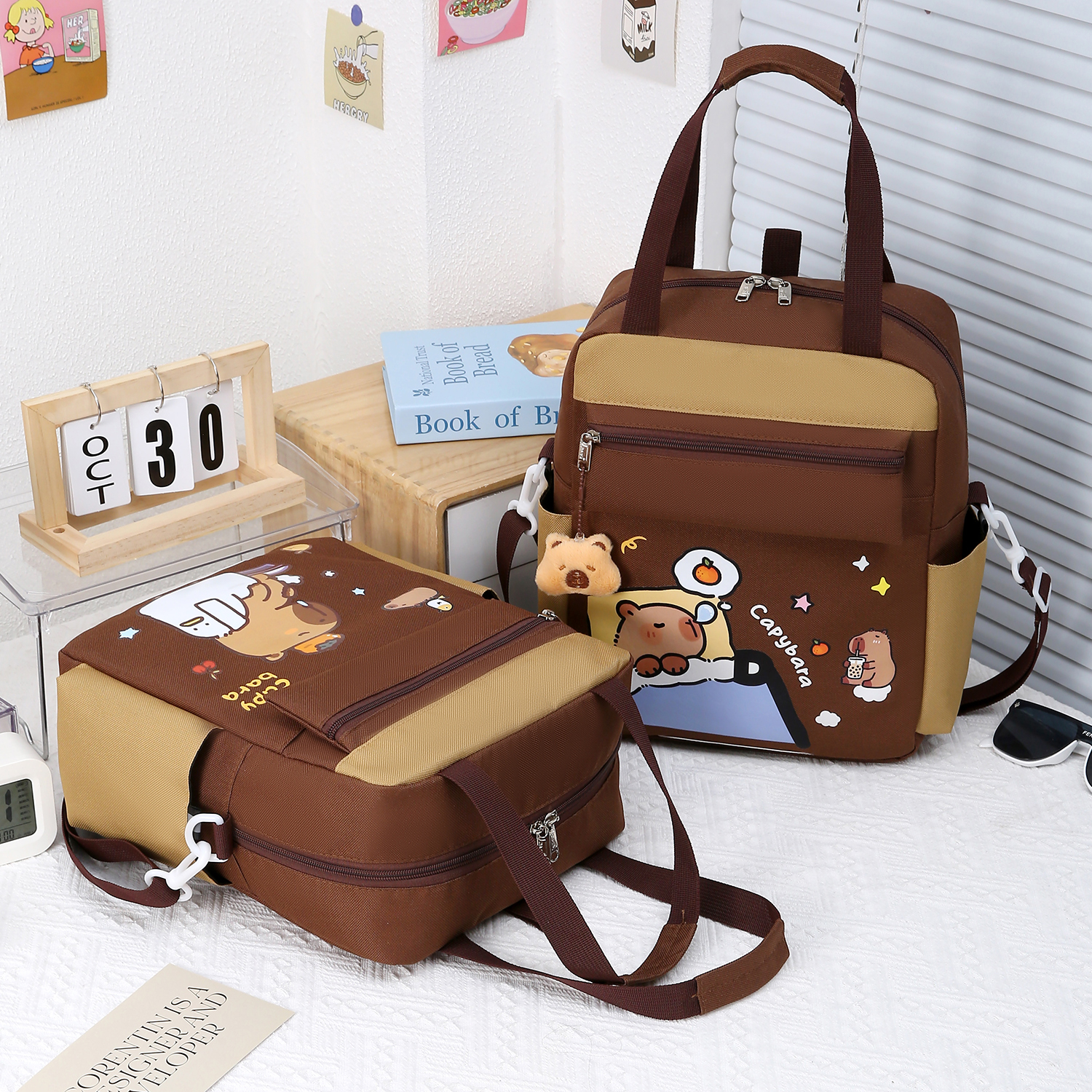 卡皮巴拉手提补课袋新款卡通可爱上课装书袋作业包多功能多种背法