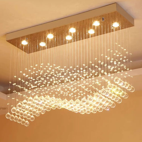 水晶吊灯现代简约轻奢高端大气长方形餐厅吊灯网红创意吧台灯具
