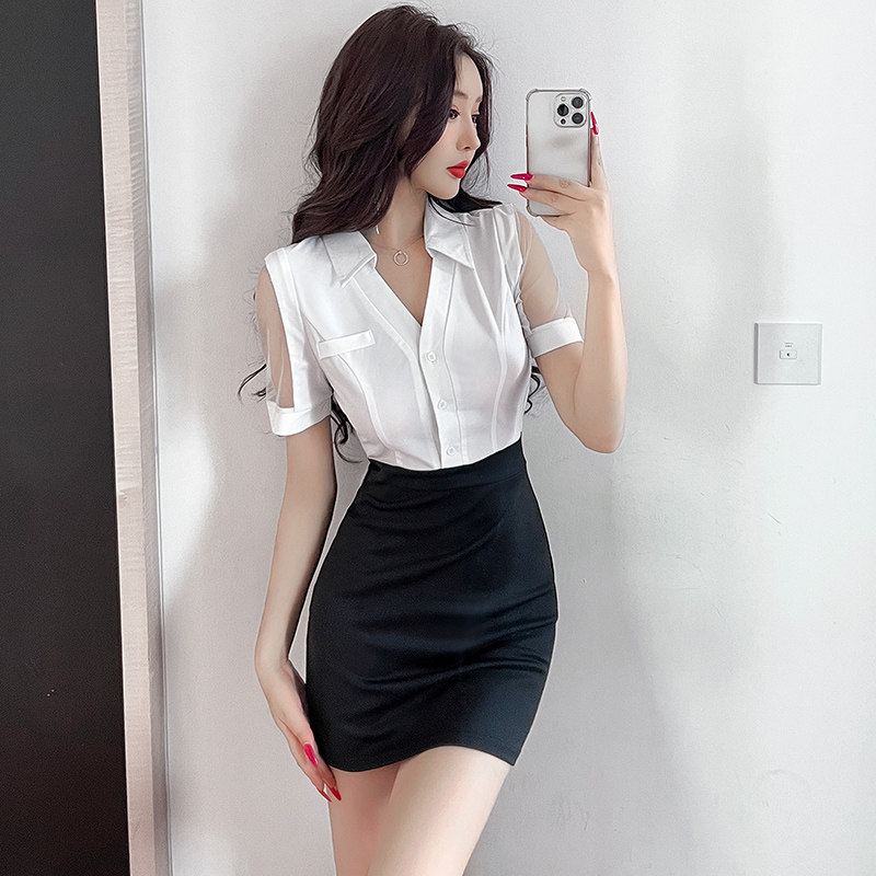 夜总店女装性感连衣裙深V领低胸显瘦包臀裙养生馆足浴所技师短裙