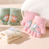 秋冬保暖宝宝半截手套男女儿童小孩可爱婴幼儿半分指五指手套小鹿