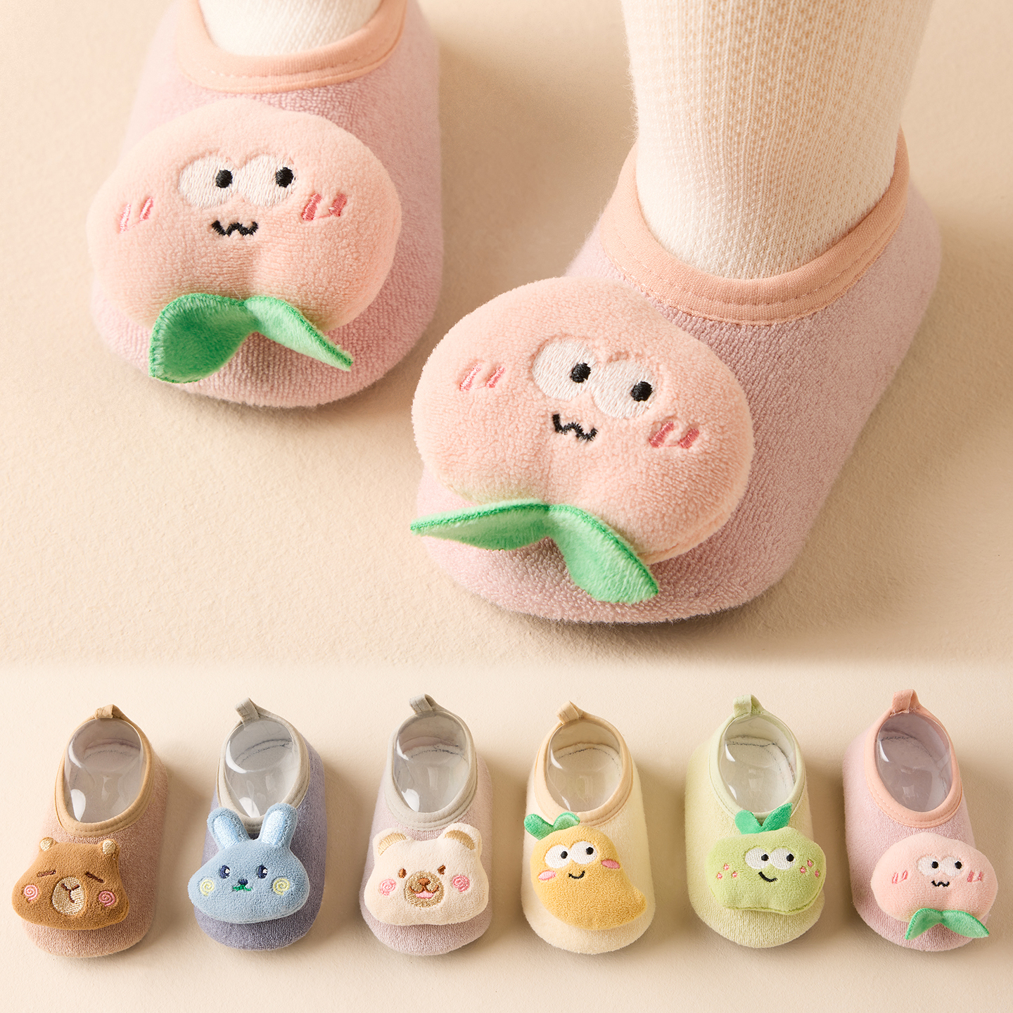加绒秋冬地板袜宝宝袜子室内儿童学步袜卡通防滑袜套地板鞋袜公仔