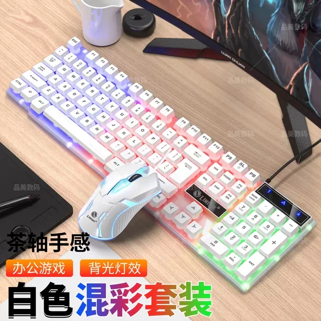双飞蛇有线键盘鼠标套装USB机械手感背光游戏电脑台式笔记悬浮键