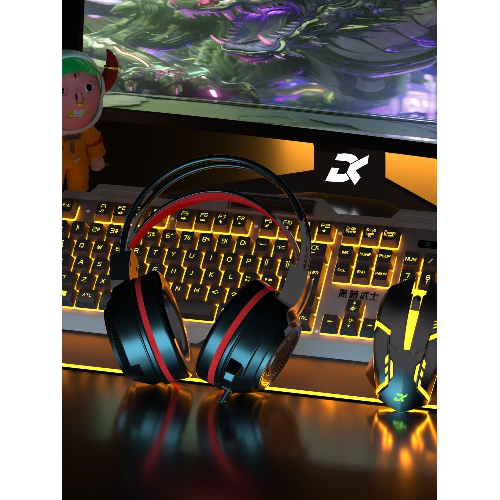 双飞蛇有线发光键盘鼠标套装游戏电脑台式笔记悬浮键帽机械手感US