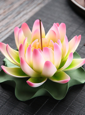 陶瓷莲花禅意白瓷线香炉香插檀香座家居手工莲花睡莲香道装饰摆件