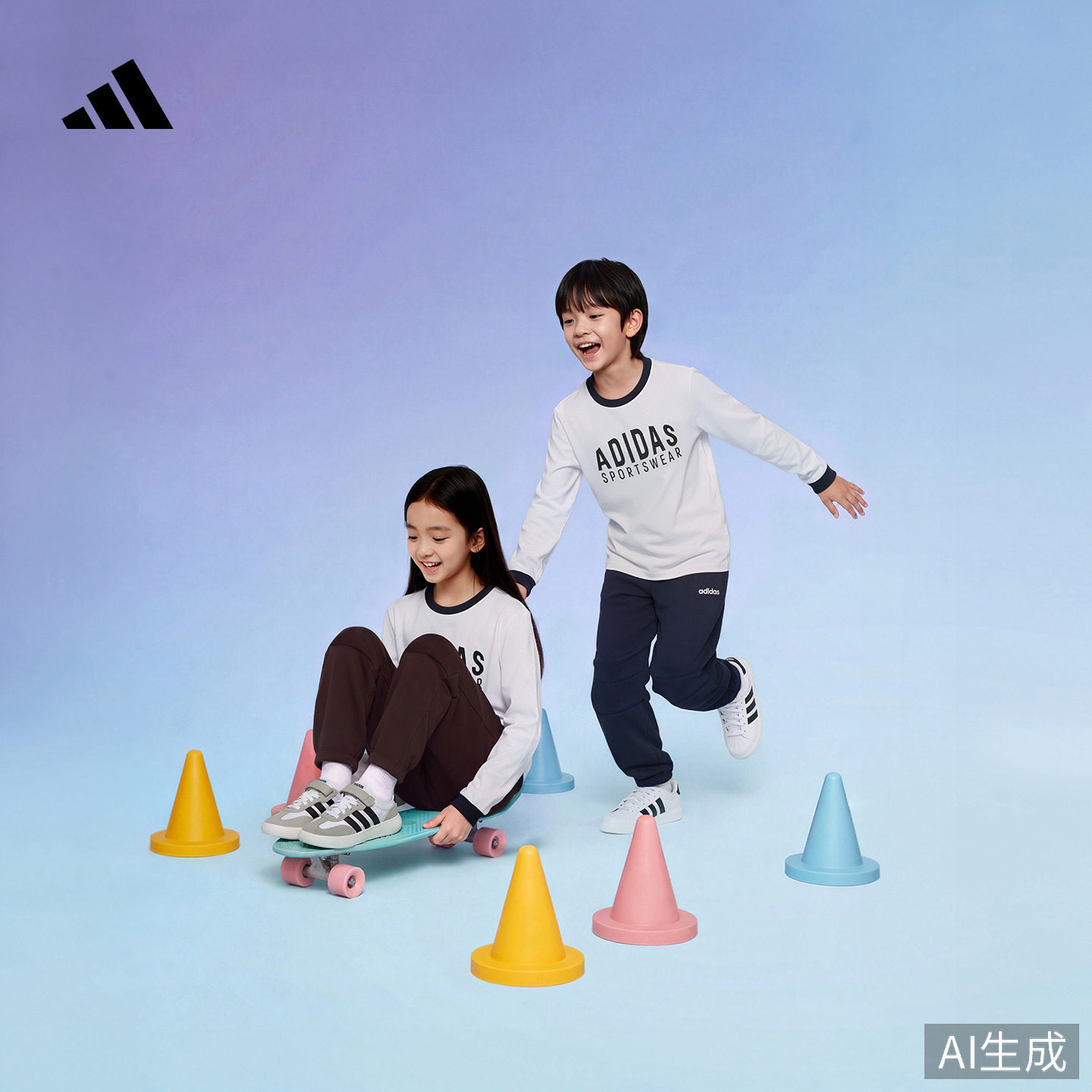 男女童休闲百搭柔软运动长袖T恤上衣儿童夏季新款adidas阿迪达斯										