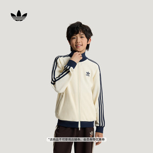 大童三条纹华夫格针织休闲百搭宽松夹克外套adidas阿迪达斯三叶草