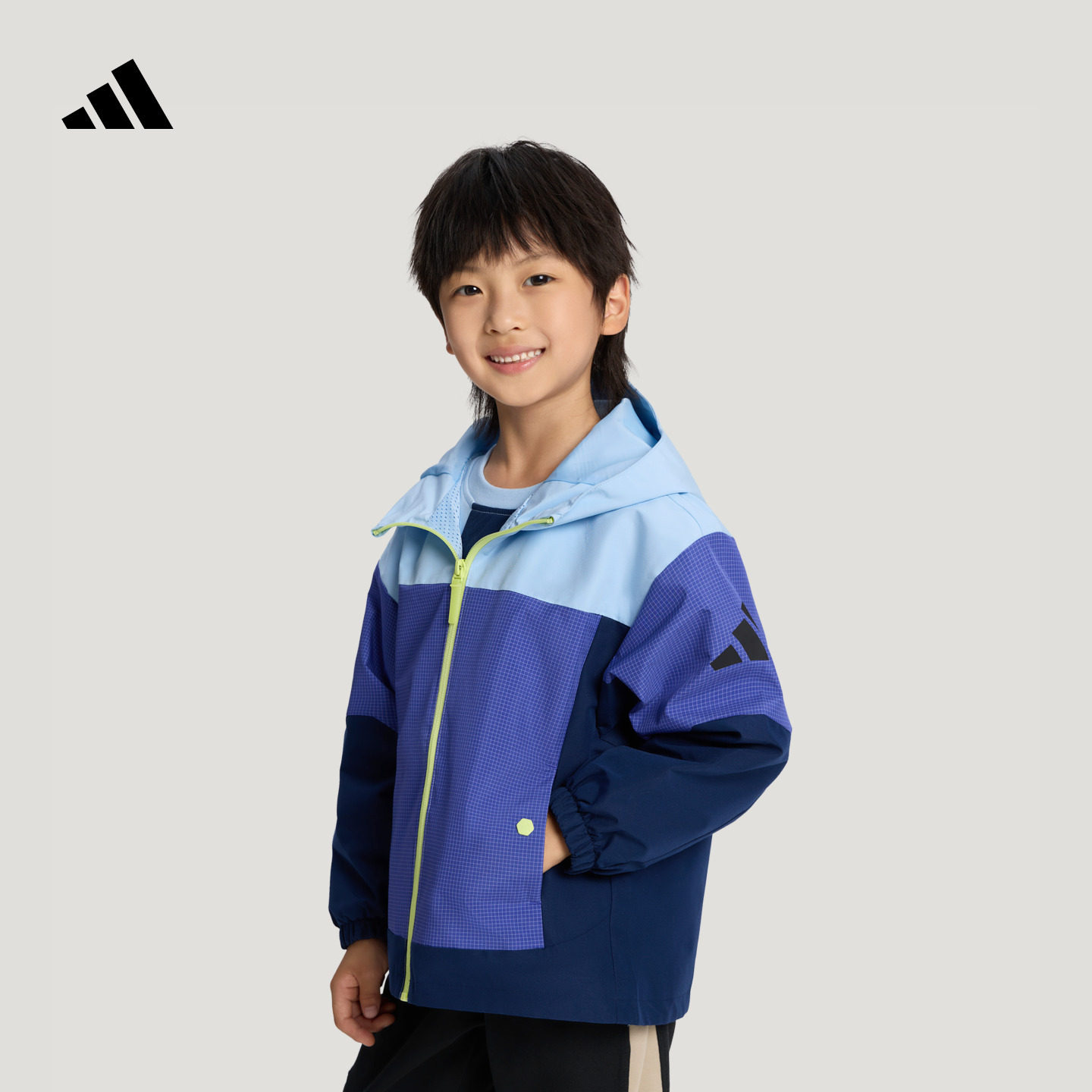男童拒水宽松休闲梭织连帽夹克早秋外套儿童adidas阿迪达斯轻运动