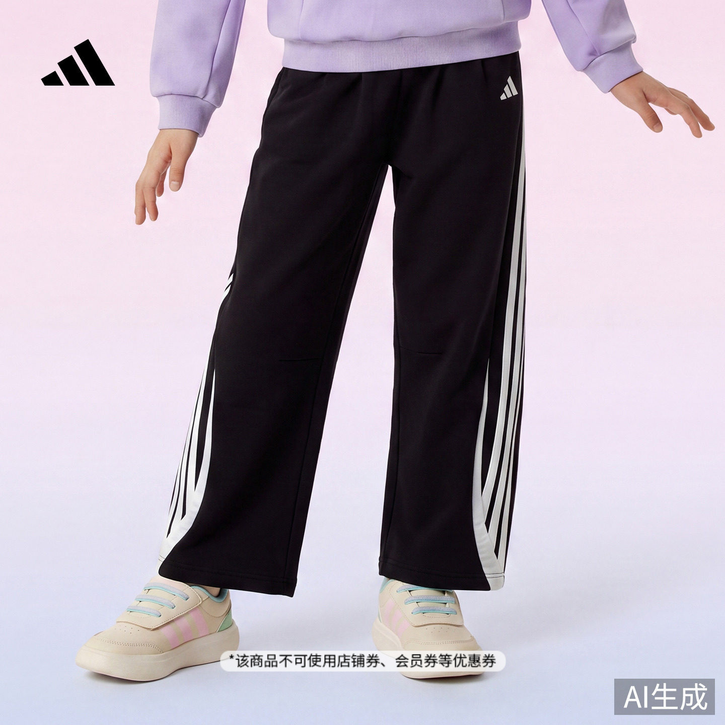 阿迪达斯女大童运动裤图片